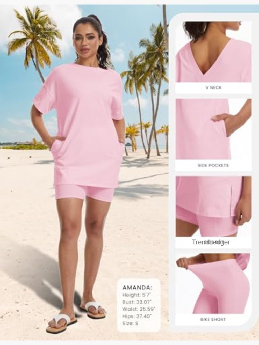 Oversized V Neck T Shirt & Biker Shorts Matching Set - Picture 6 of 7